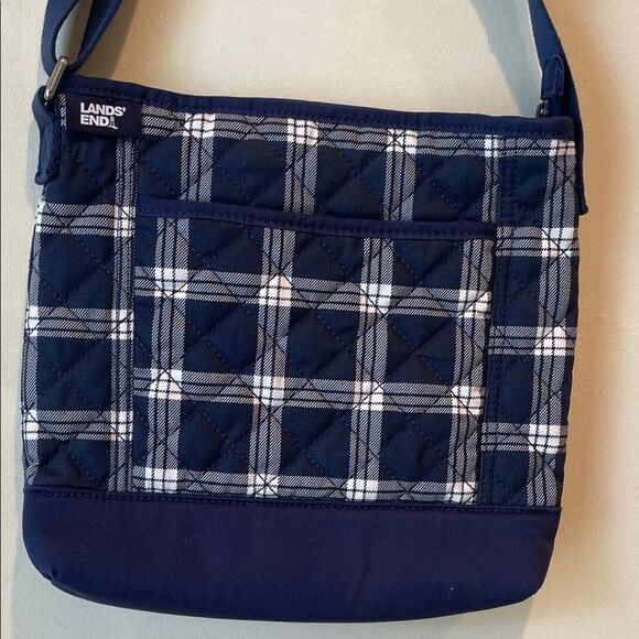 Lands End Navy and White Checkered Shoulder Bag - Picture 2 of 8